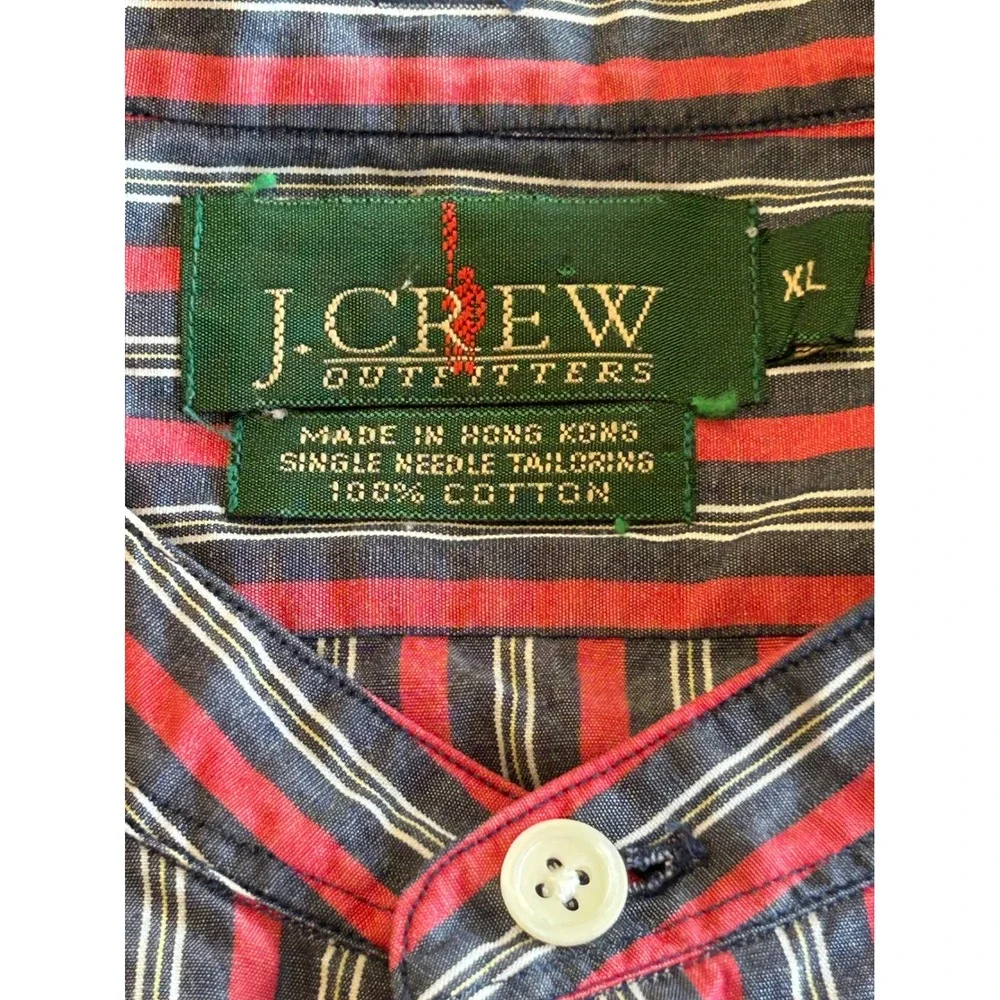 VTG J Crew Outfitters Mens XL Grandad Band Collar Shirt Striped Cotton Hong Kong